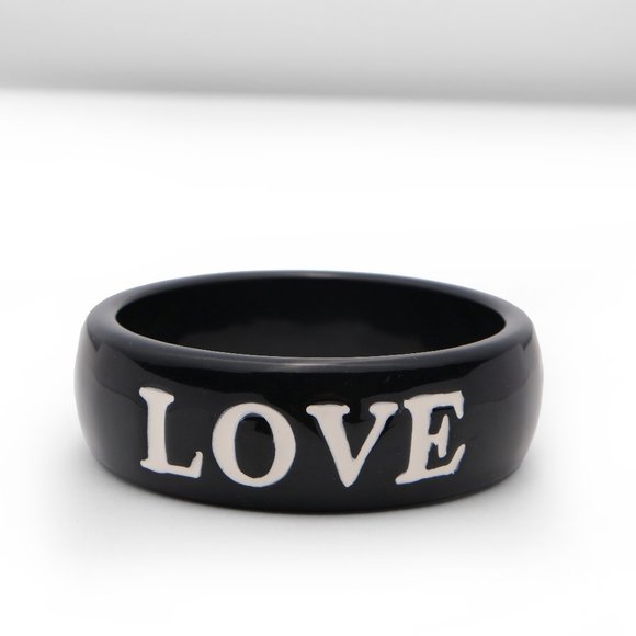 Black white LOVE bangle bracelet cuff - Picture 1 of 3
